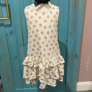 CrewCuts Girl’s Cream/Gold Flowers Cotton Ruffled Dress -8Y